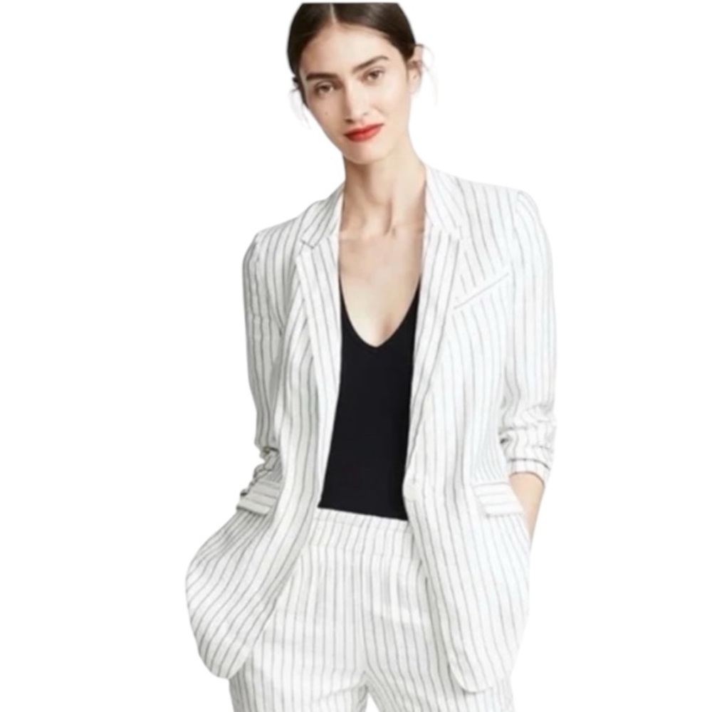 Joie Darryl Striped One Button Oversized Blazer in Porcelain